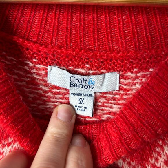 Croft & Barrow Fair Isle Mock Neck Knit Sweater Women's 3X Red Holiday Nordic - Picture 5 of 7